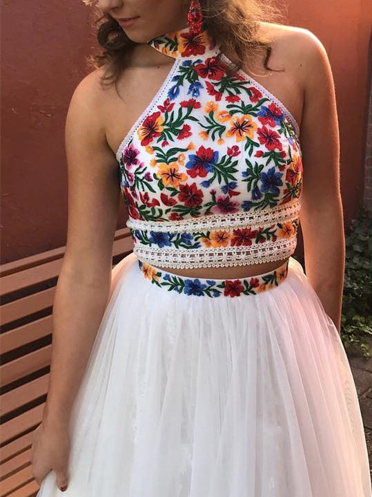 Two Piece Homecoming Dresses Beautiful Lace Embroidery Short Prom Dress ...