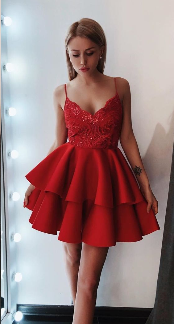 cute dresses sexy Lace Cute Homecoming Dresses Spaghetti Straps A Line Short Prom Dress Sexy Party Dress JK693|Annapromdress – Anna PromDress