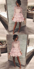 Long Sleeve Homecoming Dresses Aline Lace Chic Short Prom Dress Party Dress JK694|Annapromdress