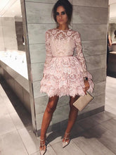 Long Sleeve Homecoming Dresses Aline Lace Chic Short Prom Dress Party Dress JK694|Annapromdress