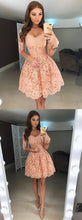 Half Sleeve Homecoming Dresses Aline Lace Short Prom Dress Party Dress JK696|Annapromdress