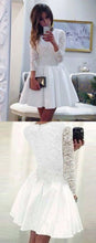 Long Sleeve Homecoming Dresses White Lace A Line Short Prom Dress Party Dress JK704|Annapromdress