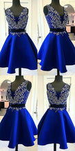 Two Piece Homecoming Dresses Royal Blue Beading Short Prom Dress Party Dress JK707|Annapromdress