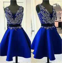 Two Piece Homecoming Dresses Royal Blue Beading Short Prom Dress Party Dress JK707|Annapromdress