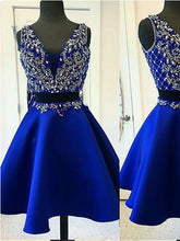 Two Piece Homecoming Dresses Royal Blue Beading Short Prom Dress Party Dress JK707|Annapromdress