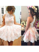 Lace Homecoming Dresses High Neck A line Chic Short Prom Dress Party Dress JK713|Annapromdress