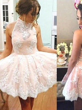 Lace Homecoming Dresses High Neck A line Chic Short Prom Dress Party Dress JK713|Annapromdress