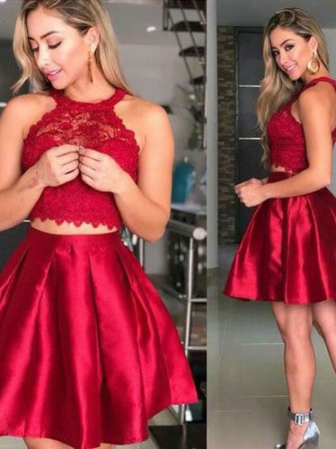Two Piece Homecoming Dresses Lace Burgundy Short Prom Dress Party Dress JK714|Annapromdress