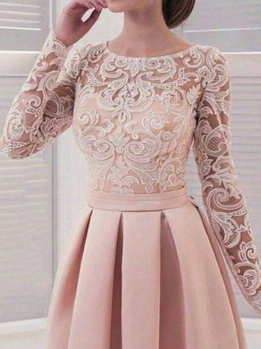 Long Sleeve Homecoming Dresses Lace A Line Simple Short Prom Dress Party Dress JK718|Annapromdress