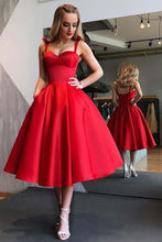 Red Homecoming Dresses A Line Vintage Tea-length Prom Dress Sexy Party Dress JK735|Annapromdress