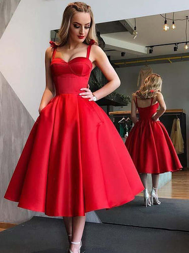 Red Homecoming Dresses A Line Vintage Tea-length Prom Dress Sexy Party Dress JK735|Annapromdress