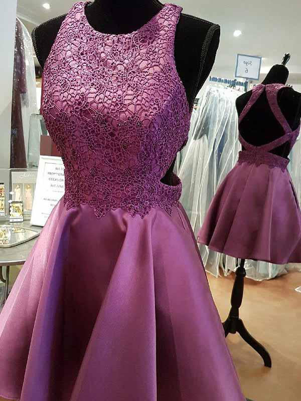 Beautiful Homecoming Dresses Aline Chic Lace Short Prom Dress Party Dress JK736|Annapromdress