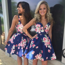 Cute Homecoming Dresses Straps A Line Floral Print Short Prom Dress Party Dress JK743|Annapromdress