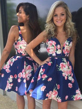 Cute Homecoming Dresses Straps A Line Floral Print Short Prom Dress Party Dress JK743|Annapromdress
