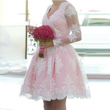 Long Sleeve Beautiful Homecoming Dresses Lace V-neck Short Prom Dress Party Dress JK744|Annapromdress