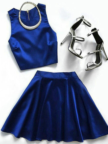 Two Piece Homecoming Dresses Royal Blue Simple Short Prom Dress Party Dress JK751|Annapromdress