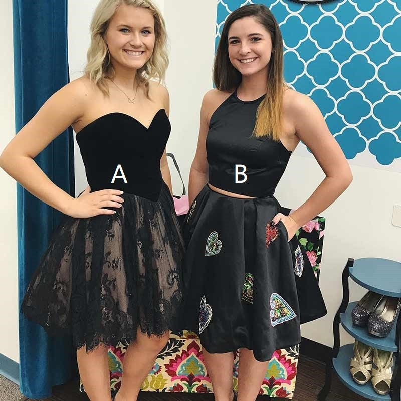 Two Piece Homecoming Dresses Little Black Dress Lace Short Prom Dress ...