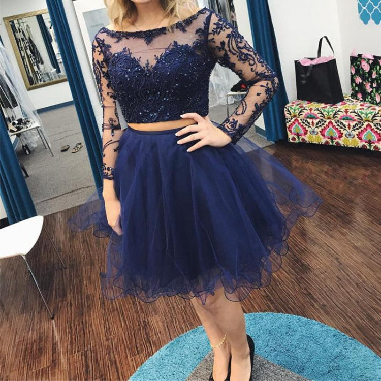 Two Piece Homecoming Dresses A-line Lace Dark Navy Short Prom Dress Party Dress JK758|Annapromdress Anna PromDress Two Piece Homecoming Dresses A-line Lace Dark Navy Short Prom Dress Party Dress JK758|Annapromdress Anna PromDress