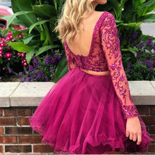 Two Piece Homecoming Dresses A-line Lace Dark Navy Short Prom Dress Party Dress JK758|Annapromdress