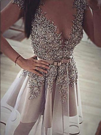 Sparkly Homecoming Dresses Beading A line Sexy Short Prom Dress Party Dress JK765|Annapromdress