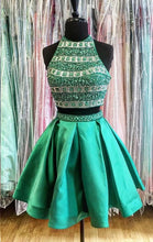 Two Piece Homecoming Dresses Hunter Green Sparkly Short Prom Dress Party Dress JK768|Annapromdress