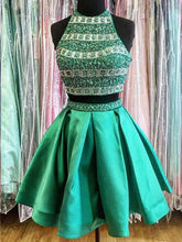 Two Piece Homecoming Dresses Hunter Green Sparkly Short Prom Dress Party Dress JK768|Annapromdress