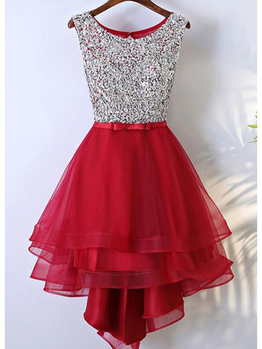 High Low Homecoming Dresses Red Beading A line Short Prom Dress Cute Party Dress JK777|Annapromdress