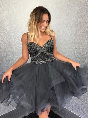 Sparkly Homecoming Dresses Aline Beading Asymmetrical Short Prom Dress Party Dress JK788|Annapromdress