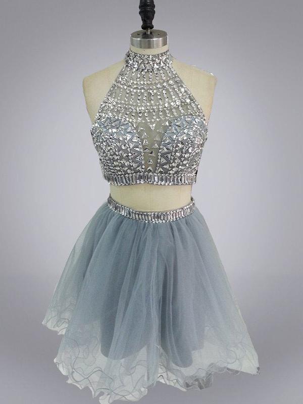 Two Piece Homecoming Dresses Beautiful Rhinestone Short Prom Dress