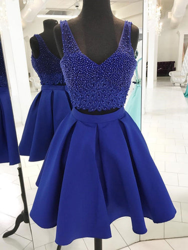 Two Piece Homecoming Dresses Straps Beading Sparkly Short Prom Dress Party Dress JK799|Annapromdress