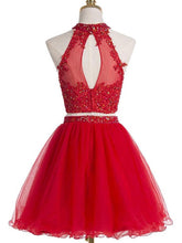 Two Piece Red Homecoming Dresses A Line Beading Short Prom Dress Sexy Party Dress JK803|Annapromdress