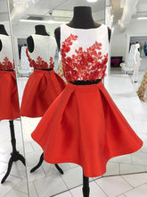 Two Piece Red Homecoming Dresses Lace A-line Bateau Short Prom Dress Party Dress JK805|Annapromdress