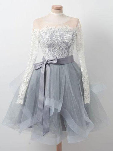 Long Sleeve Homecoming Dresses Beautiful Lace Pink Short Prom Dress Party Dress JK807|Annapromdress
