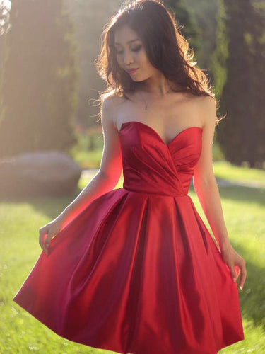Cute Homecoming Dresses Satin Sweetheart Red Short Prom Dress Sexy Party Dress JK811|Annapromdress