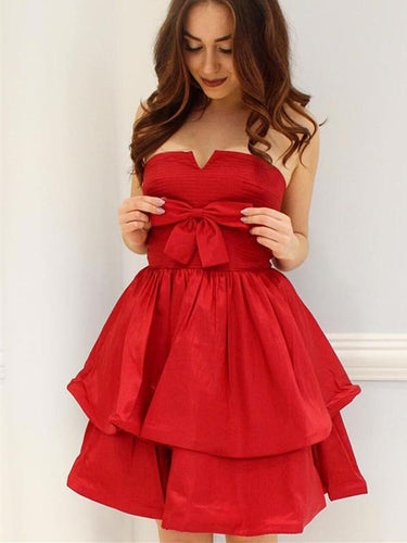 Red Homecoming Dresses A-line Strapless Bowknot Short Prom Dress Party Dress JK812|Annapromdress