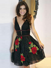Little Black Dress Lace Homecoming Dresses Embroidery Short Prom Dress Party Dress JK813|Annapromdress