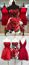 Beautiful Rose Floral Print Homecoming Dresses Strapless Short Prom Dress Party Dress JK816|Annapromdress