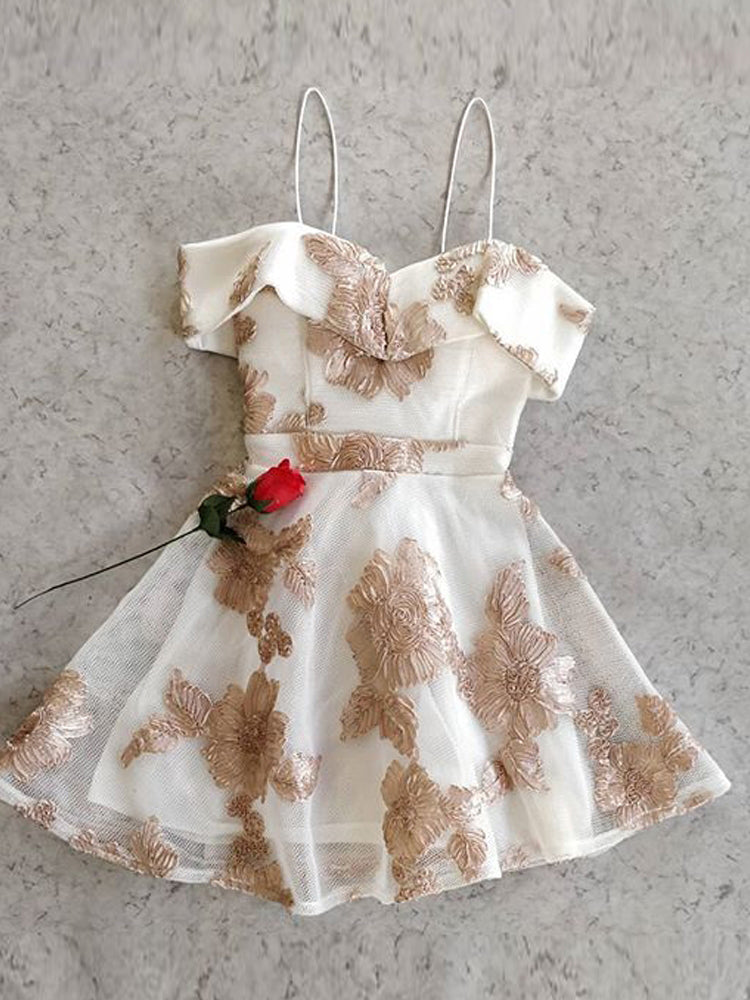 Cute Homecoming Dresses Spaghetti Straps Lace Short Prom Dress Fashion Party Dress JK833|Annapromdress