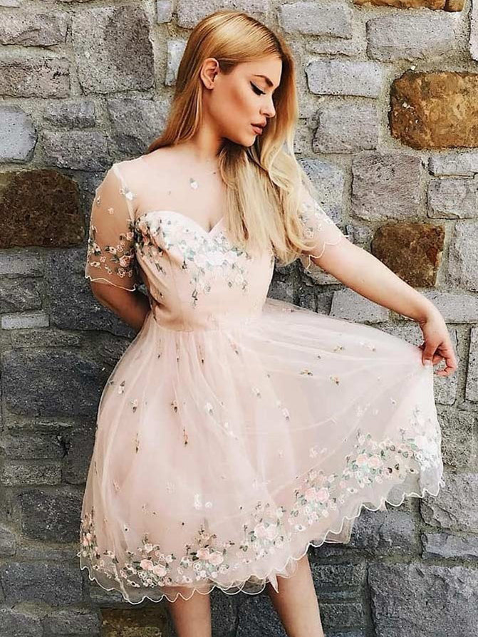 beautiful homecoming dresses Sparkly Dusty Blue A-line Sequin Unique Pretty Short Homecoming Dresse –  SposaBridal main image 1