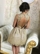 Lace Homecoming Dresses A-line V-necl Open Back Short Prom Dress Party Dress JK838|Annapromdress