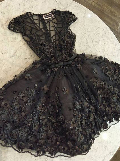 Little Black Dress Lace Homecoming Dresses V-neck Short Prom Dress Party  Dress JK840|Annapromdress – Anna PromDress