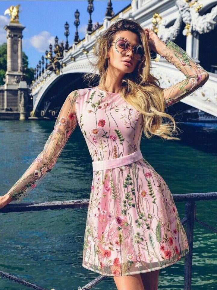 Long Sleeve Homecoming Dresses A Line Pink Lace Short Prom Dress Cute Party Dress JK841|Annapromdress