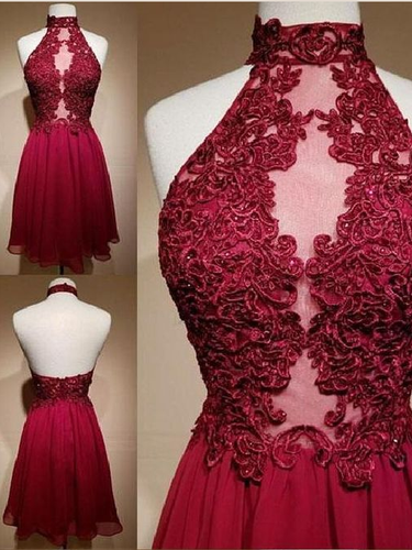 Open Back Homecoming Dresses Burgundy High Neck Short Prom Dress Sexy Party Dress JK842|Annapromdress