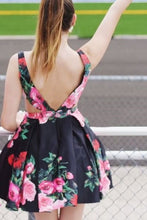 Open Back Homecoming Dresses Aline Floral Print Short Prom Dress Party Dress JK854|Annapromdress