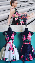 Open Back Homecoming Dresses Aline Floral Print Short Prom Dress Party Dress JK854|Annapromdress