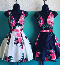 Open Back Homecoming Dresses Aline Floral Print Short Prom Dress Party Dress JK854|Annapromdress