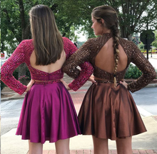 Two Piece Homecoming Dresses Long Sleeve Sparkly Short Prom Dress Party Dress JK858|Annapromdress