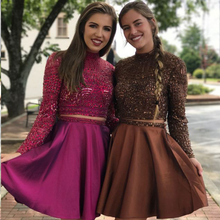 Two Piece Homecoming Dresses Long Sleeve Sparkly Short Prom Dress Party Dress JK858|Annapromdress