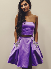 Two Piece Homecoming Dresses Aline Rhinestone Lilac Short Prom Dress Party Dress JK861|Annapromdress