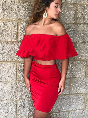 Two Piece Homecoming Dresses Red Simple Short Prom Dress Fashion Party Dress JK866|Annapromdress